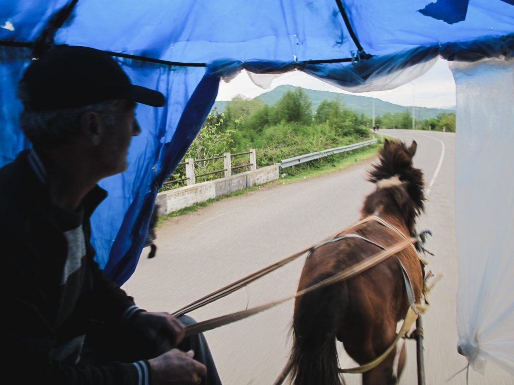 Horse and buggy that takes you to and from the Abkhazia-Georgia border