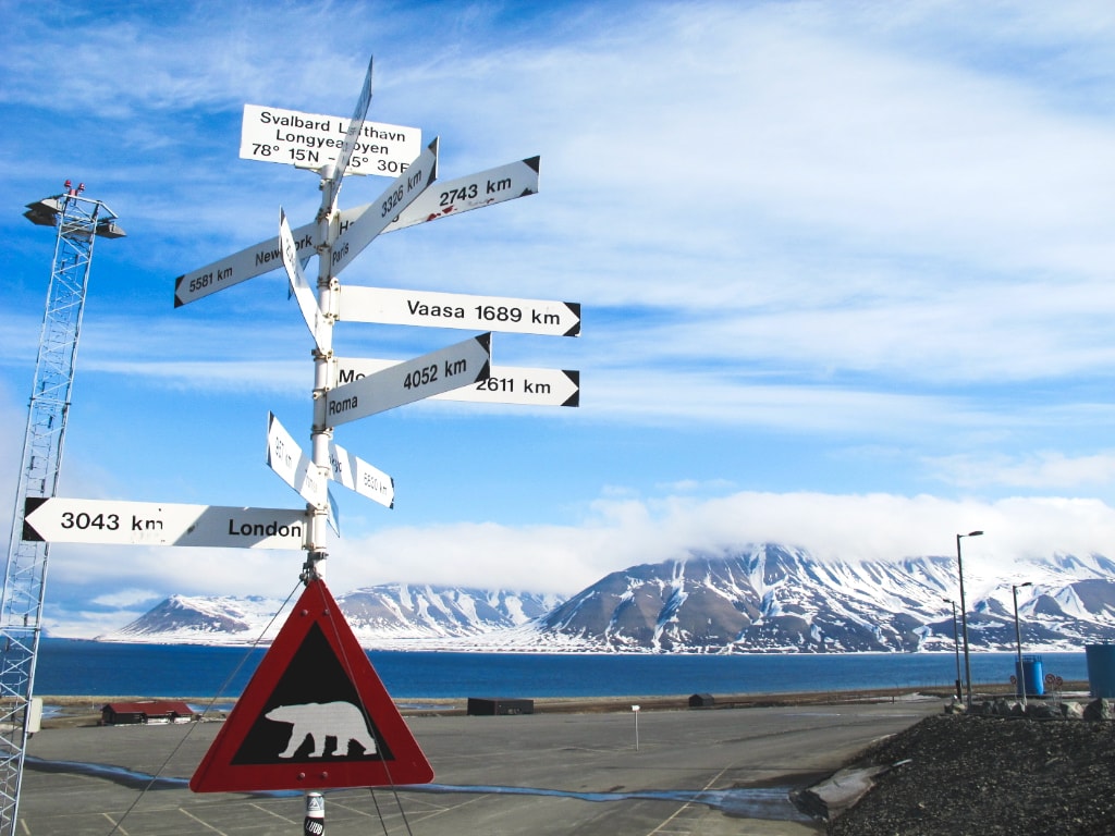 Polar bear sign in Longyearbyen in Svalbard, Norway