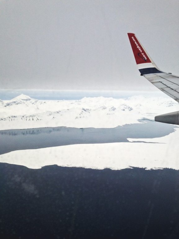View from Norwegian Air going to Longyearbyen in Svalbard, Norway
