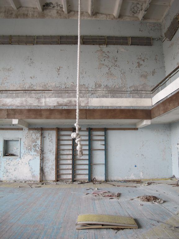 Visiting the Chernobyl Exclusion Zone; gym in Pripyat, Ukraine