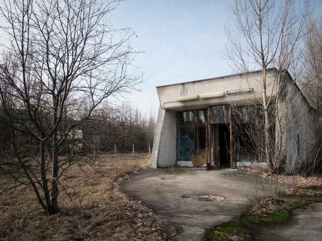 Visiting the Chernobyl Exclusion Zone; abandoned building in Pripyat, Ukraine