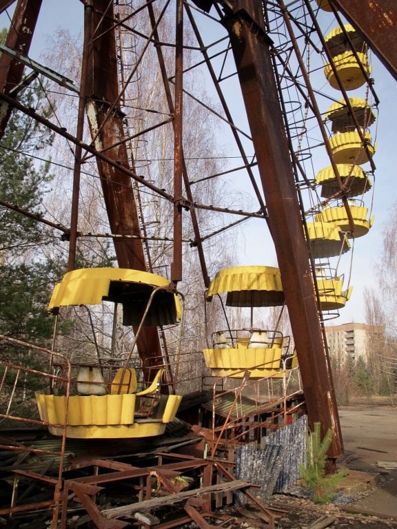 Visiting the Chernobyl Exclusion Zone; ferris wheel in Pripyat, Ukraine
