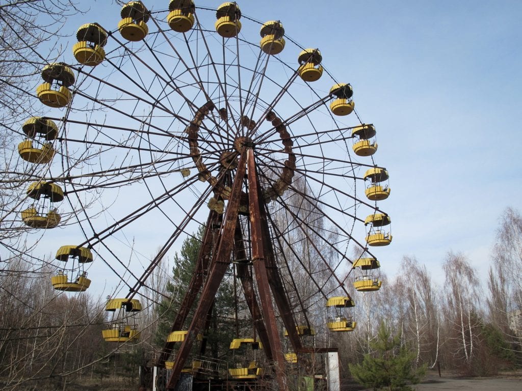Visiting the Chernobyl Exclusion Zone; ferris wheel in Pripyat, Ukraine