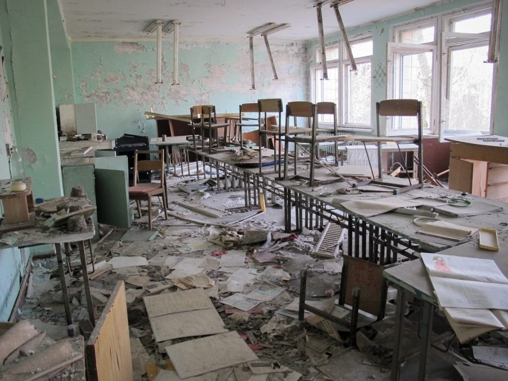 Visiting the Chernobyl Exclusion Zone; school in Pripyat, Ukraine