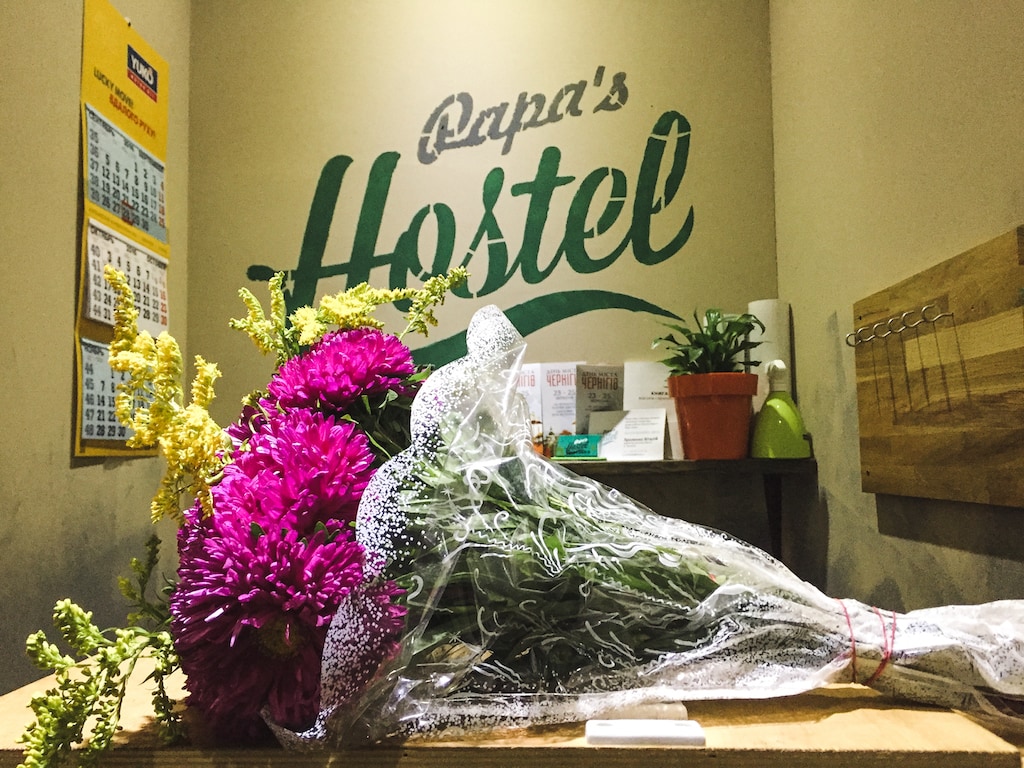 Flowers in Chernihiv, Ukraine at Papa's Hostel