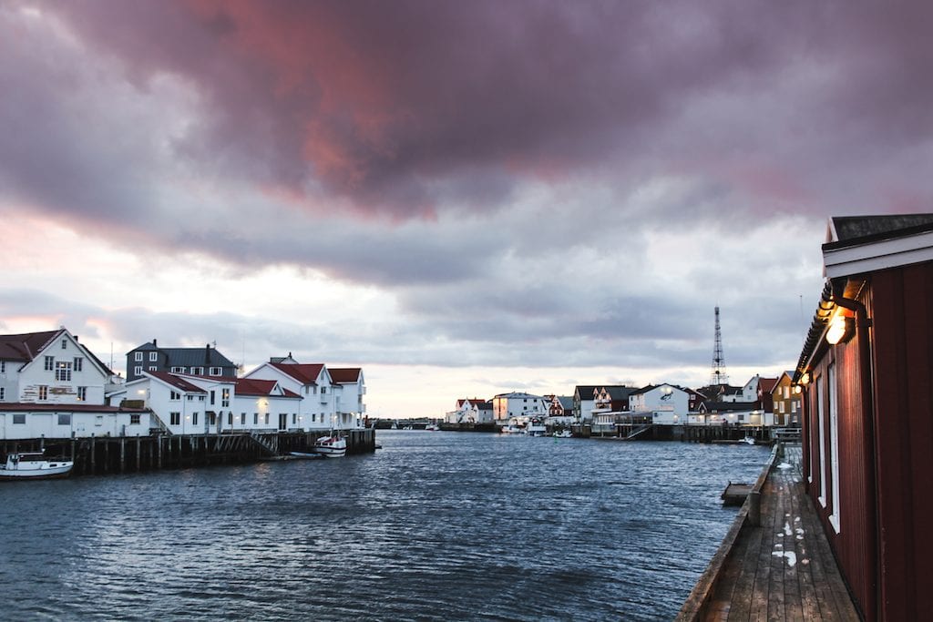 polar night colorful skies in henningsvær norway in the lofoten islands