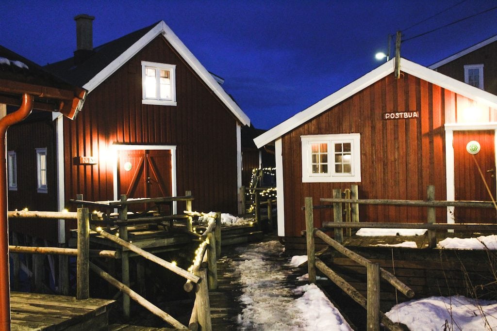 svinøya rorbuer in svolvær norway in the lofoten islands fisherman cabin over fjord