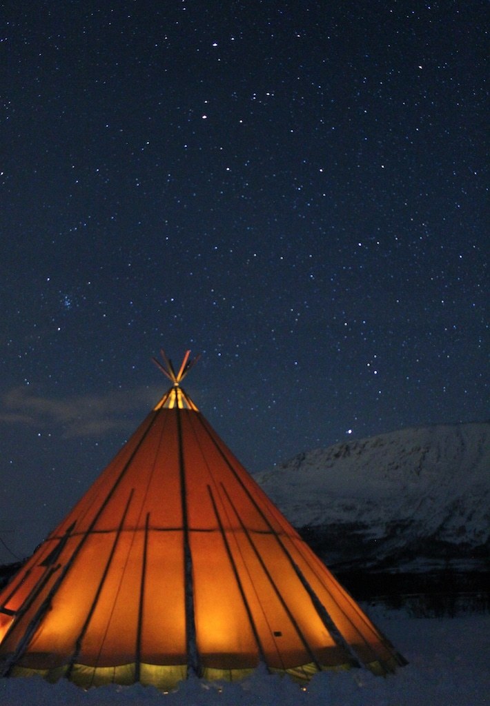 lavvu in tromso, norway during a sami culture tour with tromso lapland