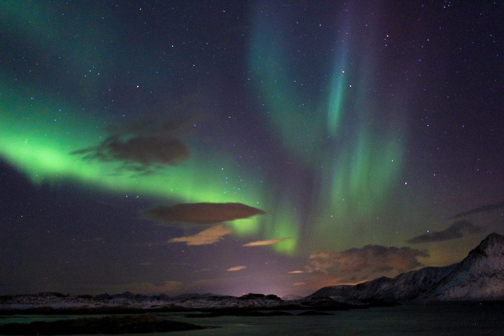 northern lights over lofoten islands during december svolvær 