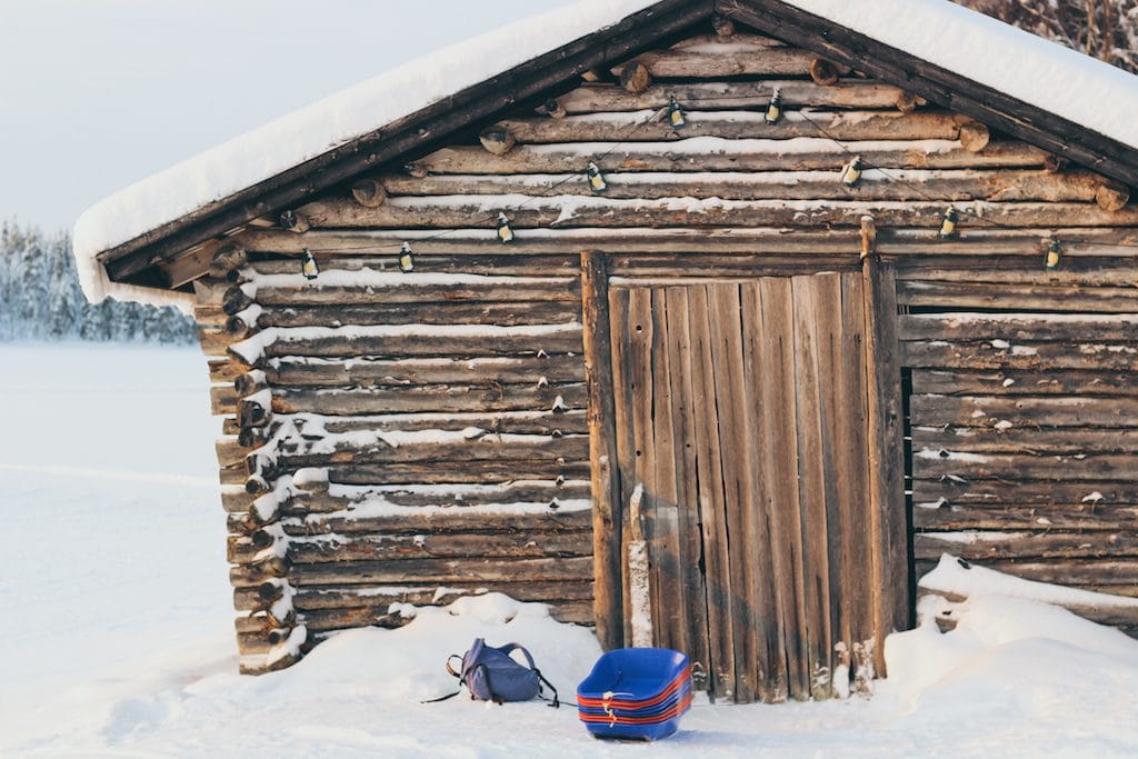 snow and cabin at pohjolan pirtti in kuusamo lapland finland