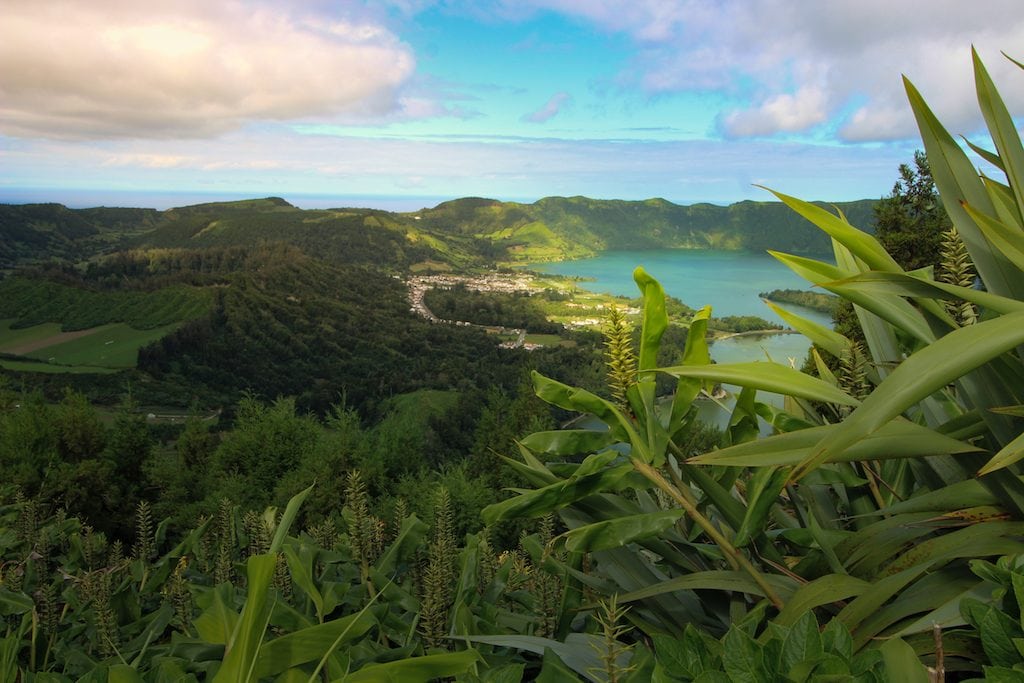 Sete Cidades crater volcanic lake Sao Miguel, Azores from above