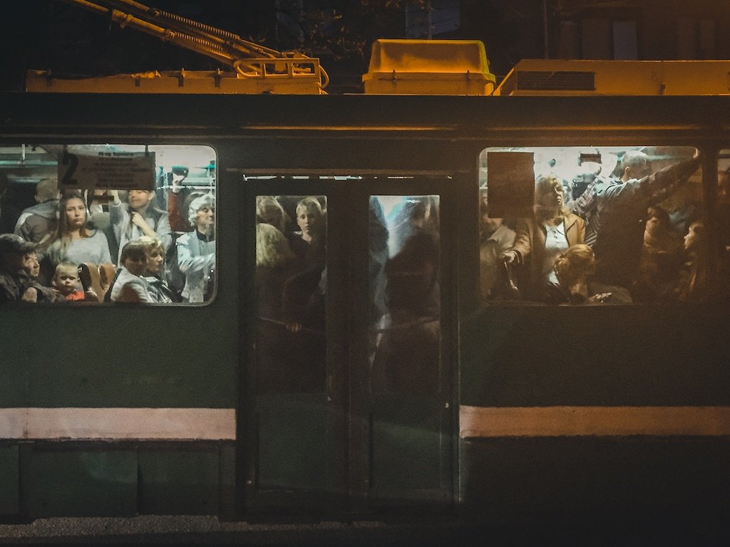 crowded tram in kharkiv, ukraine