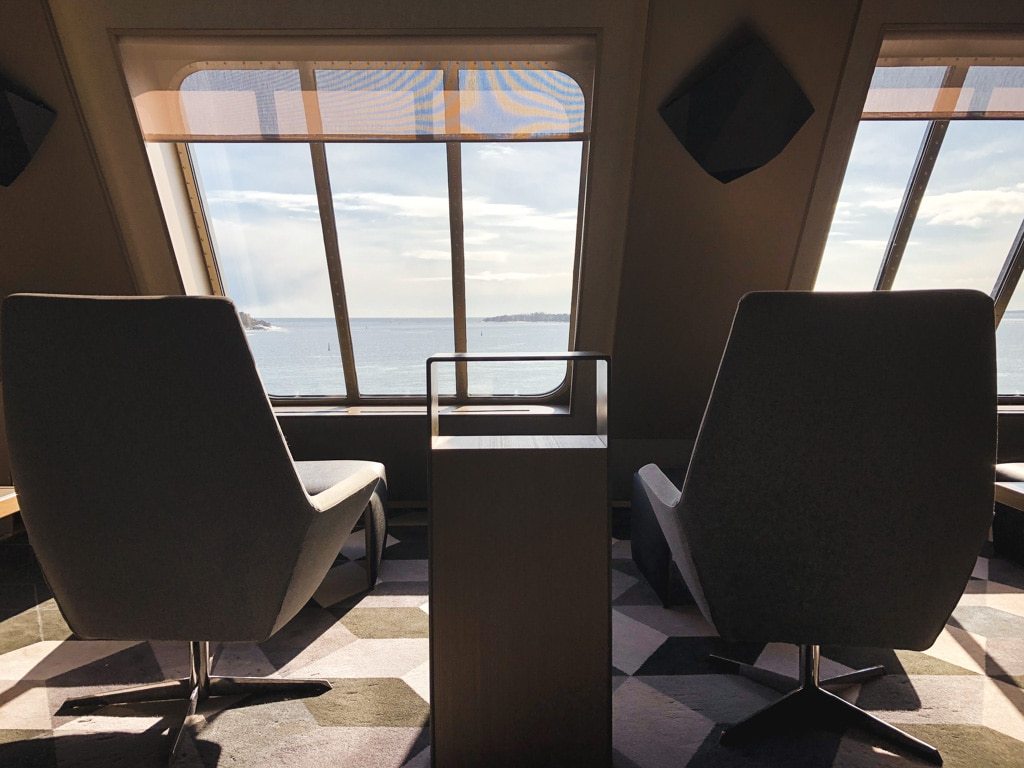 Tallinn to Helsinki Ferry: Cruising Across the Baltic Sea with Tallink Megastar lounge chairs with ocean view in business lounge