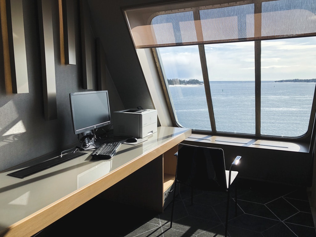 Tallinn to Helsinki Ferry: Cruising Across the Baltic Sea with Tallink Megastar printer in business lounge with ocean view