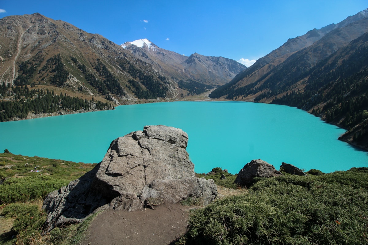 view of big almaty lake kazakhstan