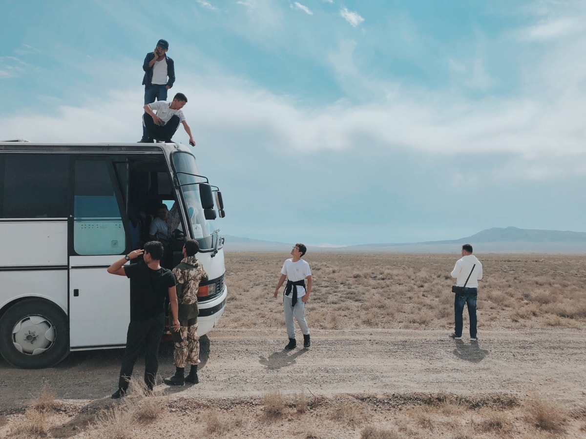 Singing Dunes Altyn Emel National Park Kazakhstan bus breakdown in desert