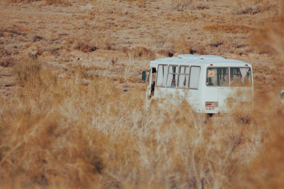 Singing Dunes Altyn Emel National Park Kazakhstan bus police