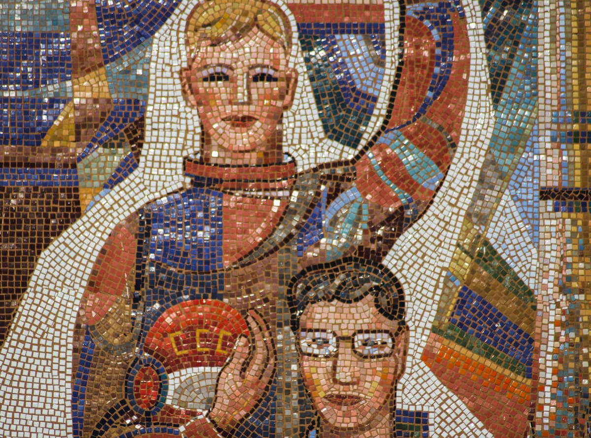 soviet mosaic at train station in astana kazakhstan