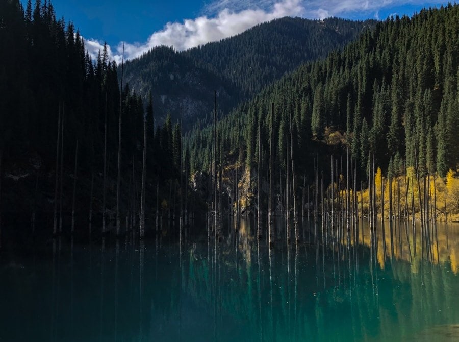 Lake Kaindy and Kolsai Lakes in Kazakhstan Sunken forest blue lake