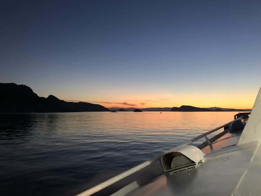 Athens to spetses ferry at sunset in greece