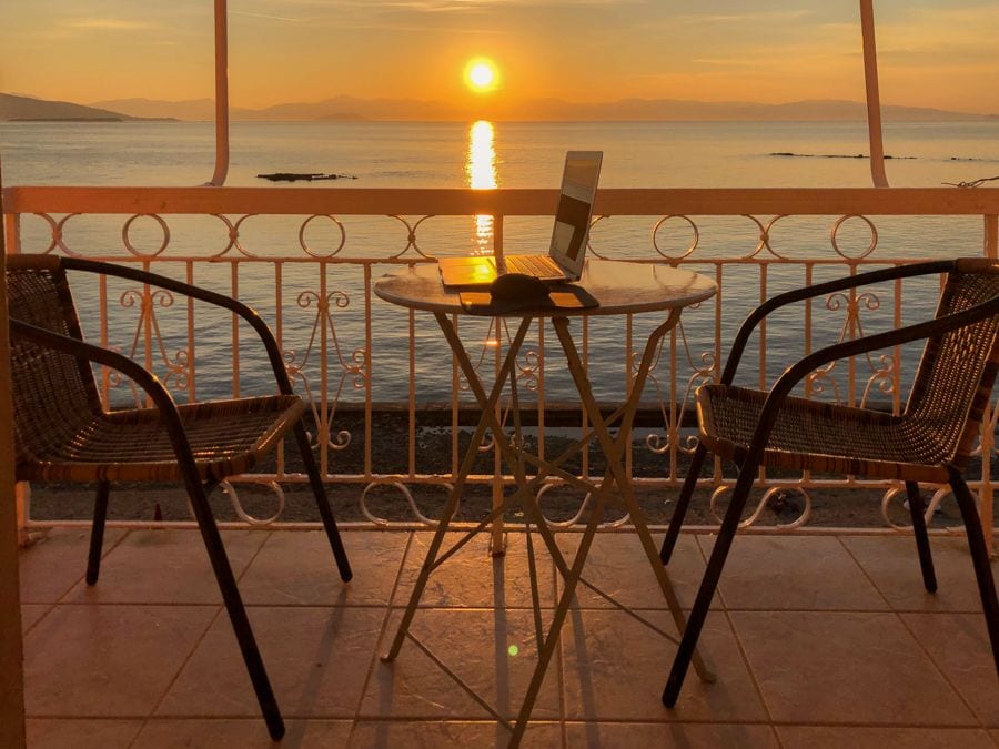 hotel plaza in aegina sunset