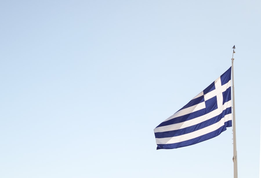 greek flag at the acropolis in athens