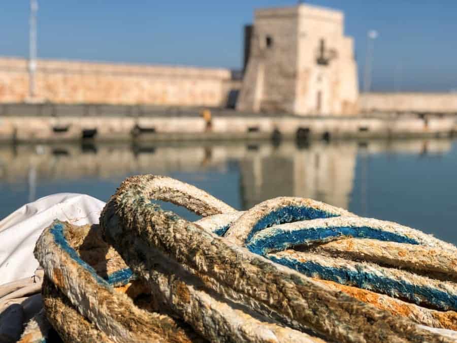 Fishing boat rope in Trani, Italy