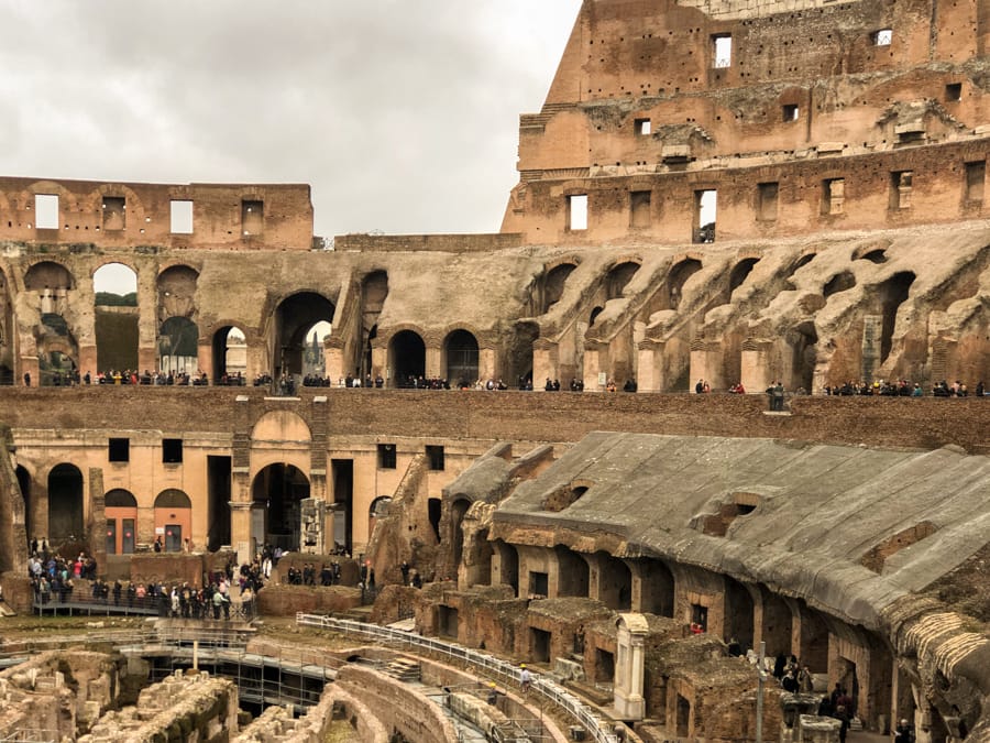 Inside the Colosseum in Rome during winter