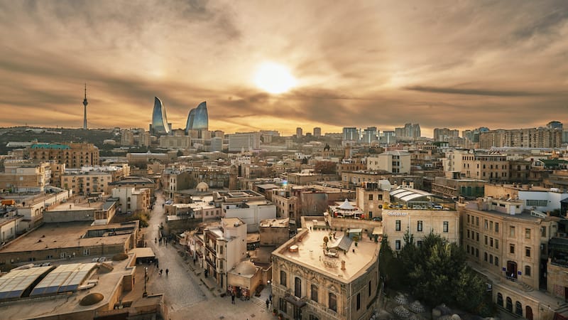 how to take a taxi in baku: baku skyline view