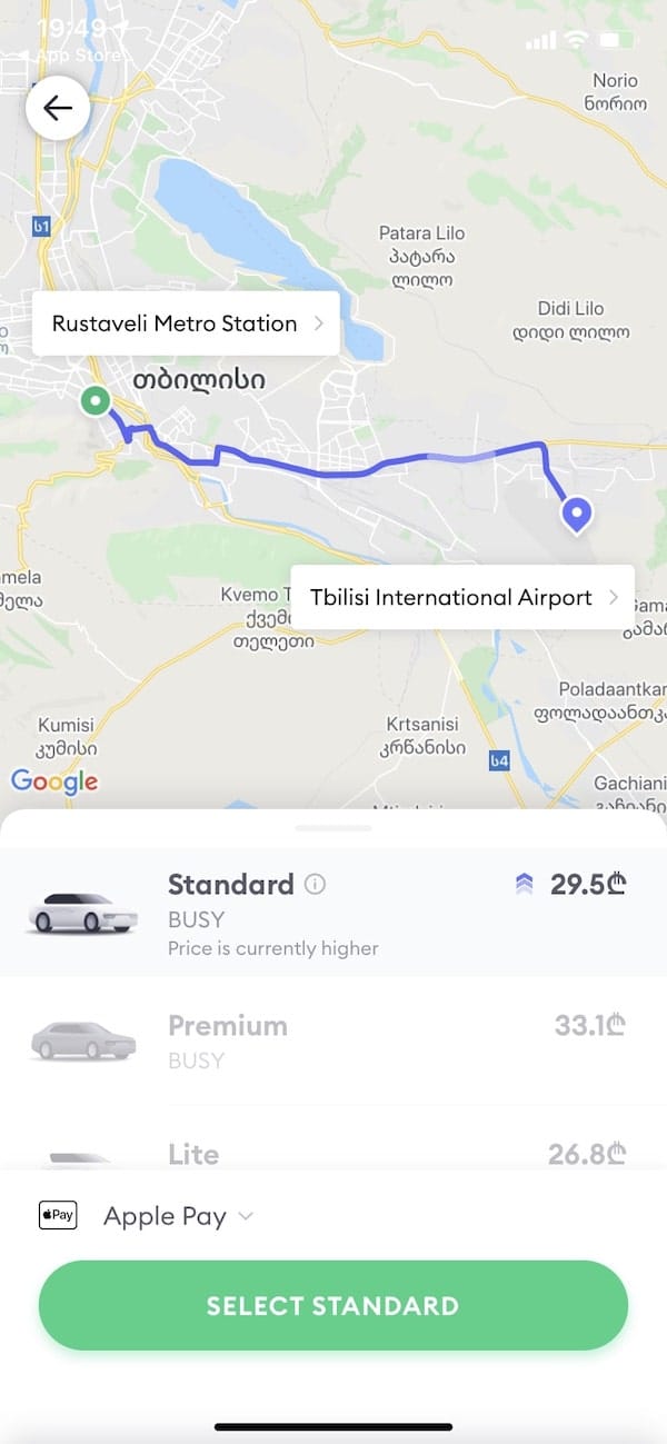 how to take a taxi in Tbilisi with 2 apps (bolt and yandex)