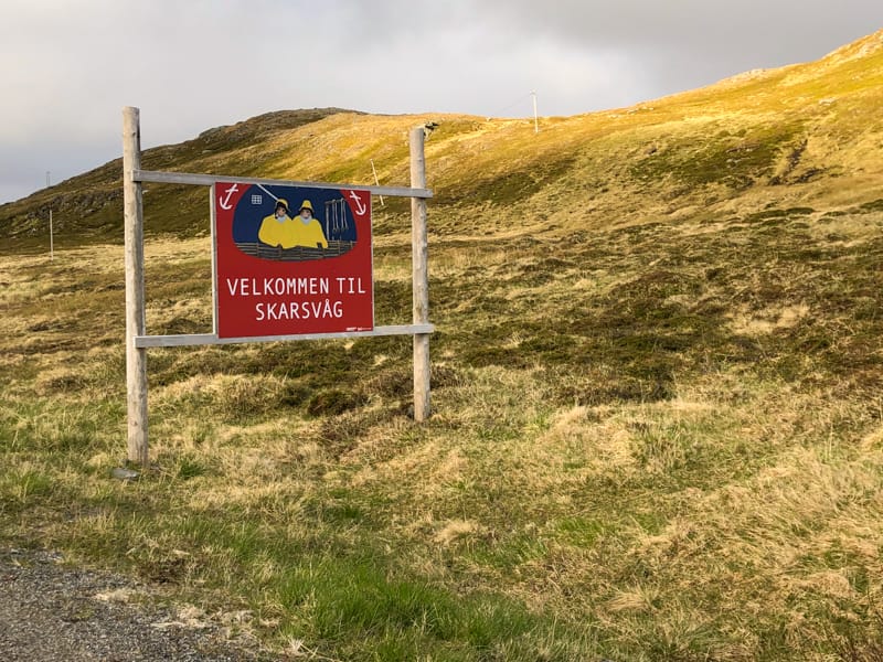 Sign welcoming visitors to Skarsvåg on Magerøya Norway (North Cape)