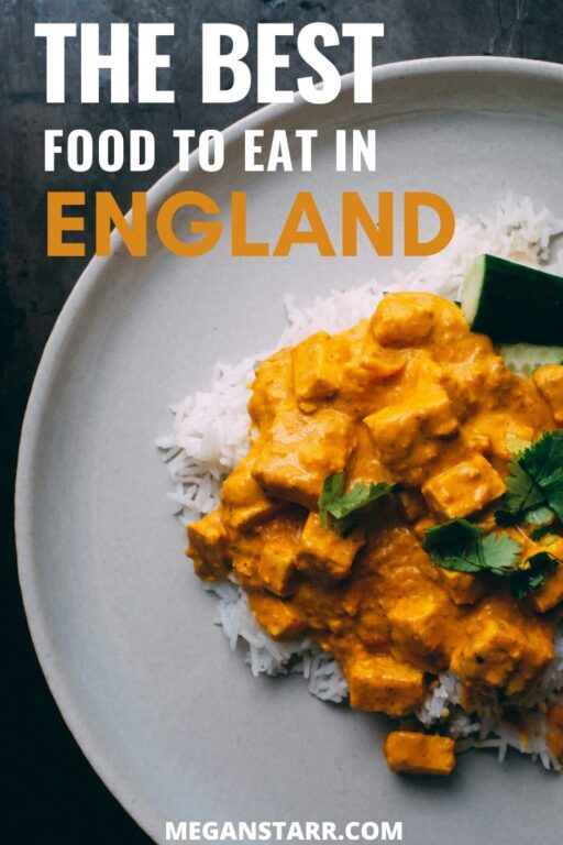 The best food in England (12 must try dishes) | England #travel #british #england #english | England Trips | Food in England | England restaurants | London Food | Things to do in England | English dishes | English cuisine | England food | Visit Kazbegi | Fish and chips | trifle | cornish pasty | pork pie | England photography | bangers and mash | chicken tikka masala | eton mess | sausage roll | full english breakfast
