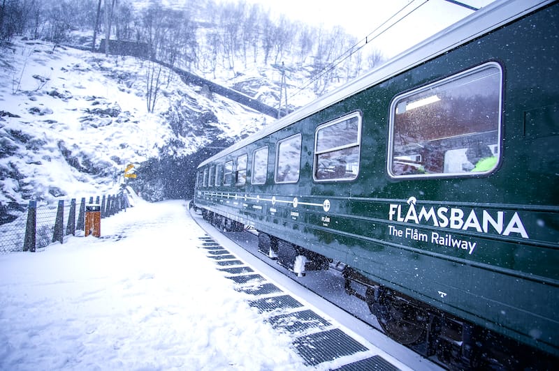 Flamsbana train in winter in Norway