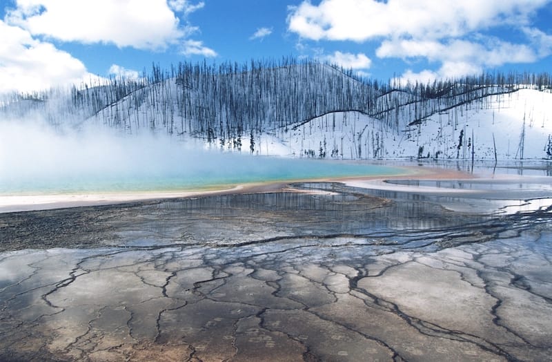 Grand Prismatic Spring in Yellowstone in winter