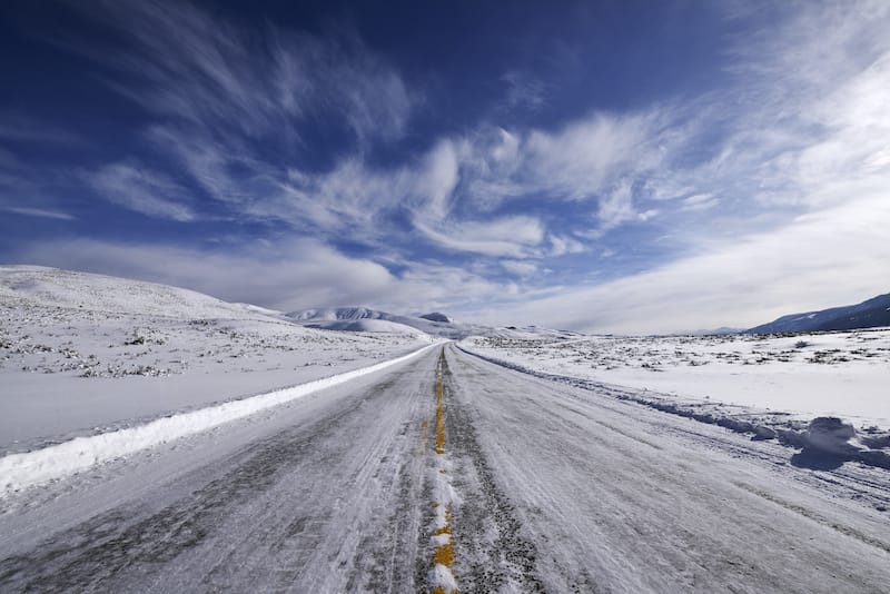 Icy road in Yellowstone in winter