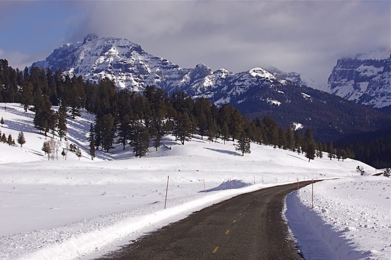 Northeast Entrance Drive, Yellowstone National Park; this is one of the only roads in the park that is open in the winter