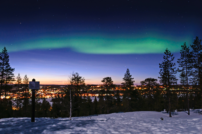 Rovaniemi northern lights over city