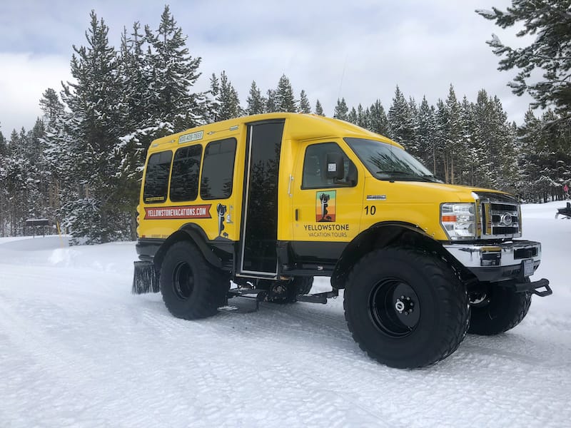 Snowcoach in Yellowstone during winter