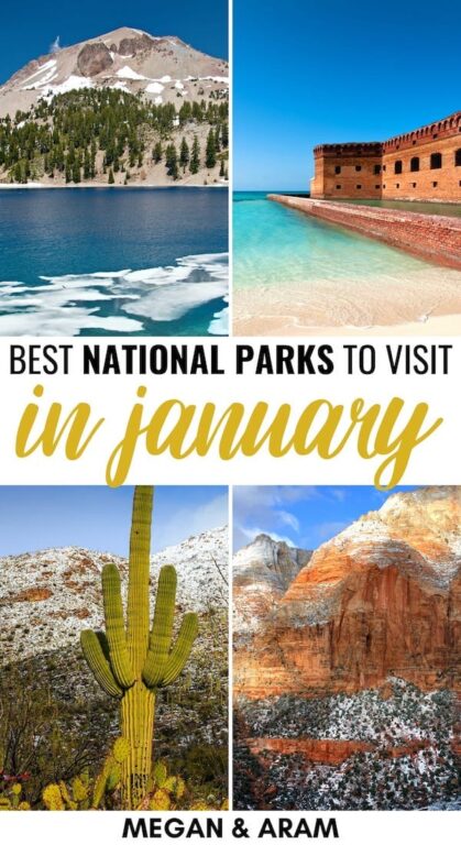 15 bästa nationalparker att besöka i Januari (+ vintertips): letar du efter de bästa nationalparkerna att besöka i Januari? Denna guide beskriver femton stora amerikanska nationalparker att besöka i januari och ger många tips. | Platser att besöka i USA | USA nationalparker | Amerika nationalparker / Yellowstone på vintern / Sion på vintern / nationalparker att besöka på vintern / USA vinter / Everglades på vintern / Great Smoky Mountains winter / Death Valley winter / Acadia winter
