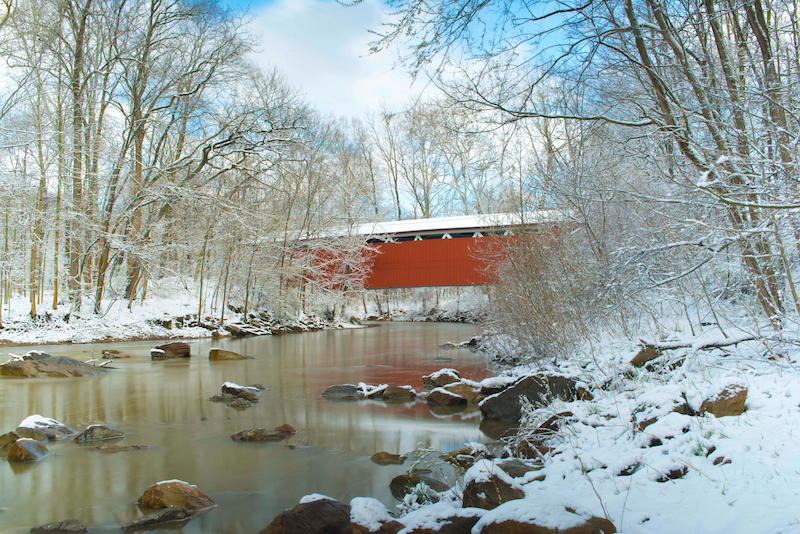 Everett Covered Bridge in the winter. Located in Cuyahoga Valley National Park