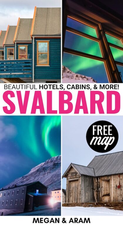 There are plenty of hotels in Svalbard for any budget! This guide lists the best Longyearbyen accommodation, camping, and Svalbard hotel tips (+ map)! | Svalbard guesthouse | Svalbard cabins Svalbard lodging | Best Svalbard hotels | Accommodation in Longyearbyen | Spitsbergen hotels | Barentsburg hotels | Svalbard hostels | Pyramiden hotels | Where to stay in Svalbard | Where to stay in Longyearbyen | Cabins in Svalbard | Airbnb in Svalbard | Svalbard Airbnb | Svalbard rentals