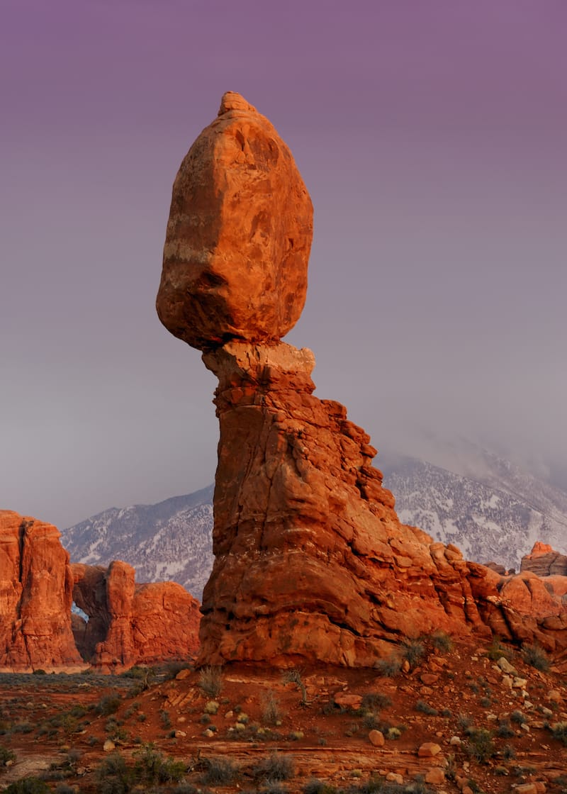 Balanced Rock in Arches National Park during winter