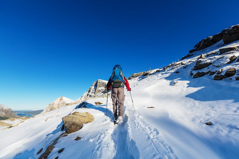 Cross country skiing in Glacier National Park in winter