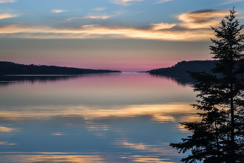 Dawn breaks over Moskey Basin, at Isle Royale National Park spring