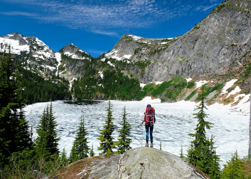 Frozen Thorton Lake and Trappers Peak. North Cascades National Park, Washington