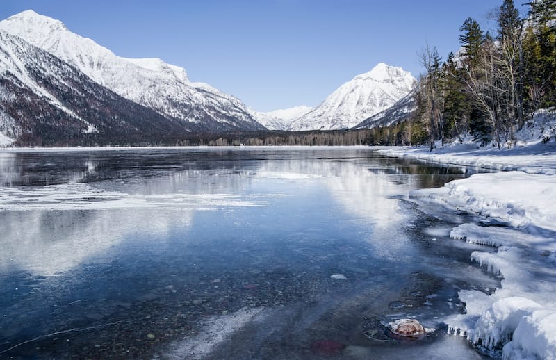 Lake McDonald in Glacier National Park in winter