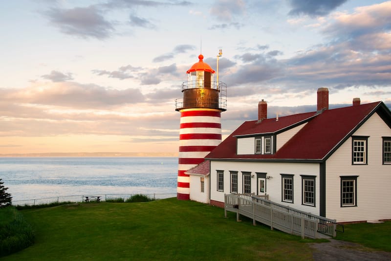 Sunset by West Quoddy Head lighthouse Bay of Fundy