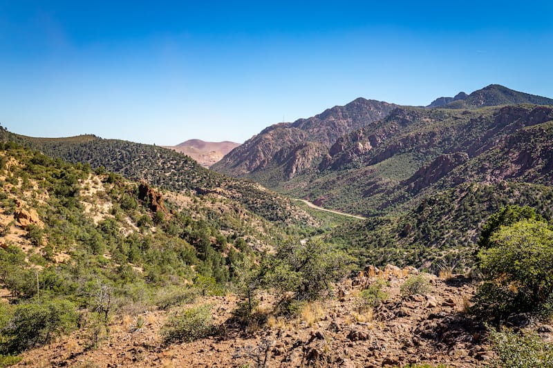 The Coronado Trail Scenic Byway connects Springerville and Clifton, Arizona in the Apache-Sitgreaves National Forest providing spectacular views with elevations reaching over 9,000 feet