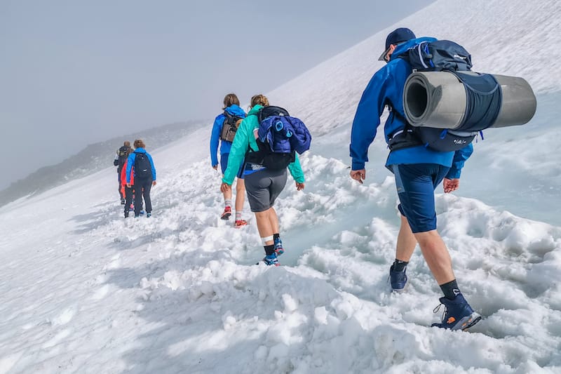 The slope of Galdhøpiggen mount in Jotunheimen National Park in Norway. Cold summer in Scandinavia