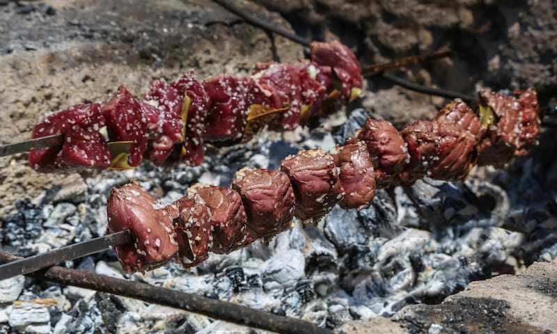 Traditional barbecue of Madeira. Espetada